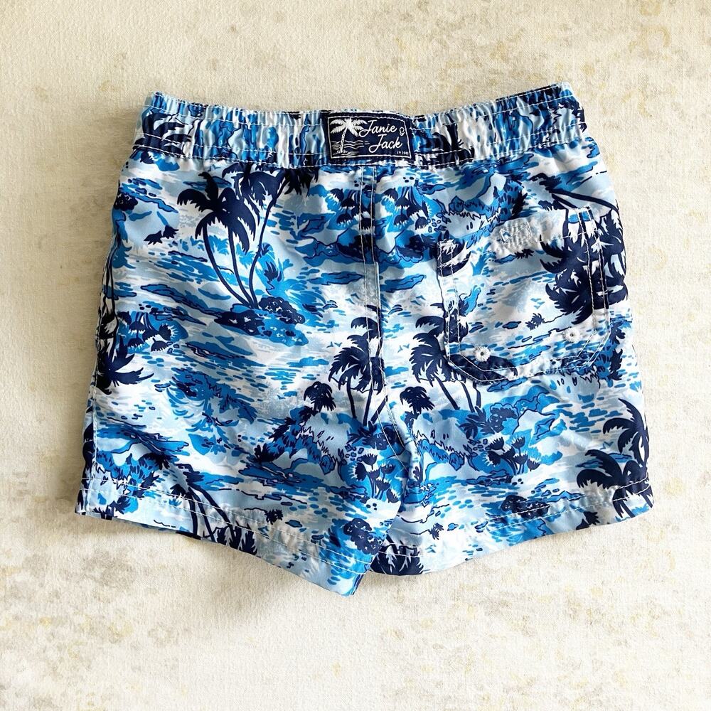Janie and Jack Swim Trunks Toddler Boy Size 3 3T Tropical Print Palm Trees Blue - Picture 4 of 7